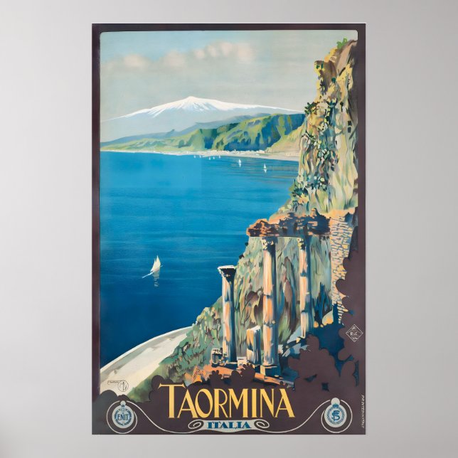 Taormina Sicily Italy Vintage Travel Poster (Devant)