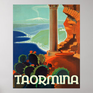 Taormine, paysage, Italie, affiche de voyage vinta