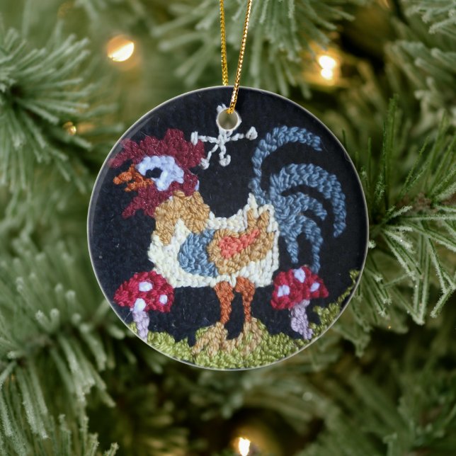 tapis crochet design coq & champignon ornement (Arbre)