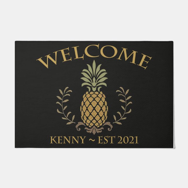 Tapis d'ananas de bienvenue, mat de porte tropical (Devant)