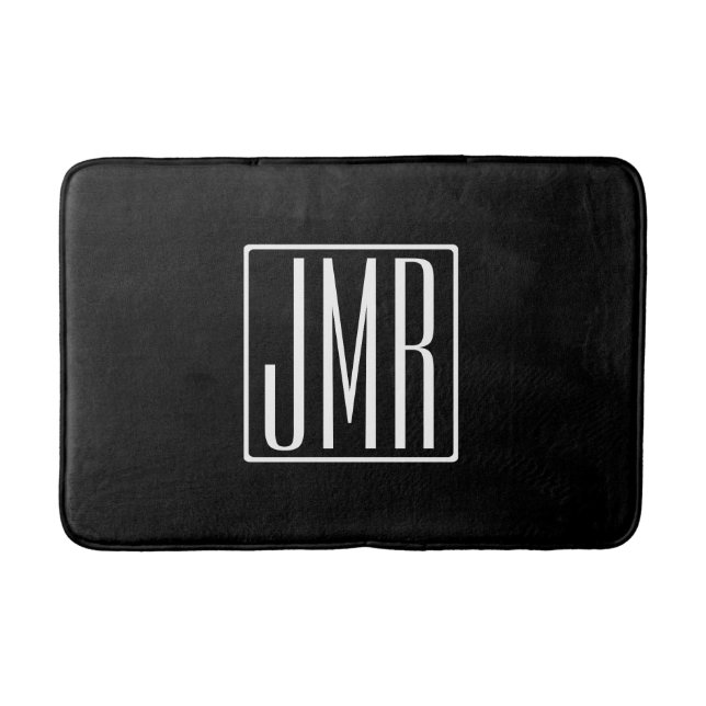 Tapis De Bain 3 Initiales Monogramme | Noir et blanc (ou couleur (Devant)