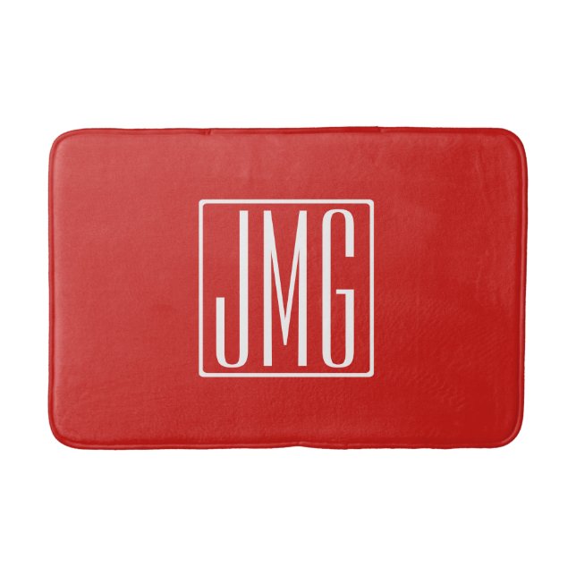 Tapis De Bain 3 Initiales Monogramme | Rouge et blanc (ou couleu (Devant)