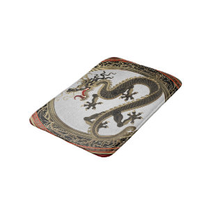 Tapis De Bain [600] Dragon oriental sacré noir et or