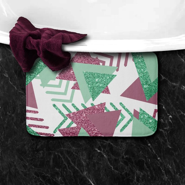 Tapis De Bain 80s Abstraits frais | Motif de formes rose et vert (Créateur téléchargé)