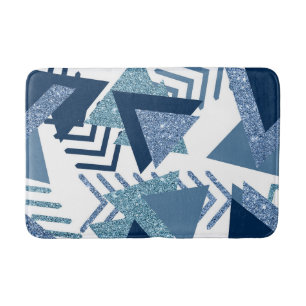 Tapis De Bain 80s Luxe Abstrait Turquoise et bleu marine