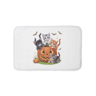 Tapis De Bain 90s Citrouille Chat Halloween Floral Saison Éffray