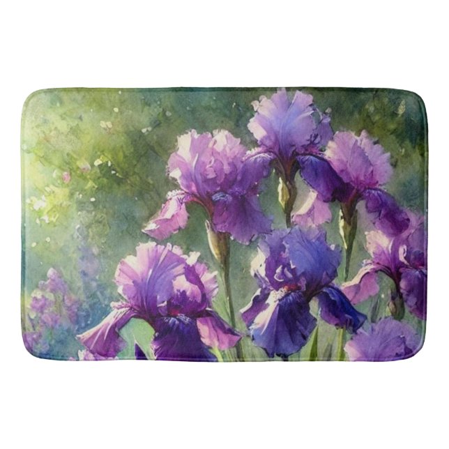 Tapis de bain à aquarelle florale Iris violets (Devant)