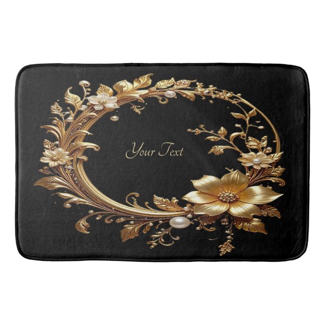 Tapis de bain à cadre orné de fleurs dorées (Devant)