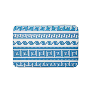 Tapis de bain à clé grecque bleu