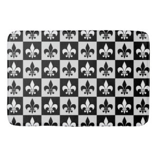 Tapis De Bain à damiers Blanc Noir Fleur-De-Lis Motif