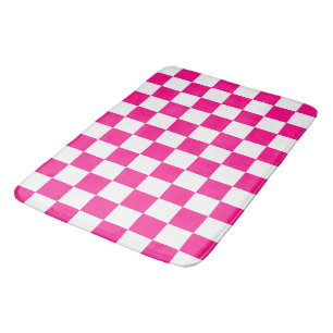 Tapis De Bain à damiers carré chaud rose blanc rétro géométrique