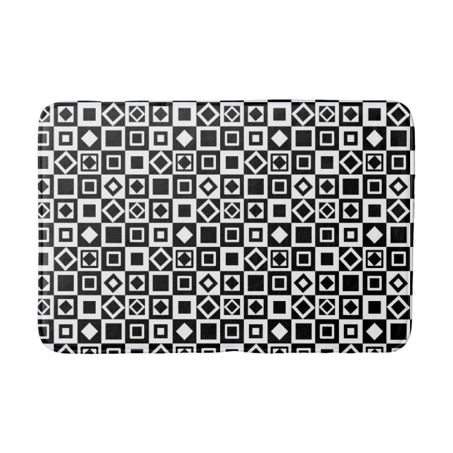 Tapis De Bain à damiers Carré en diamant Motif noir blanc (Devant)