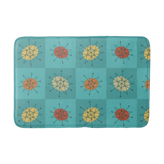 Tapis De Bain à damiers'âge atomique Turquoise (Devant)