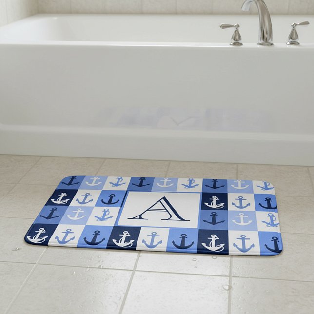Tapis de bain à monogramme d'ancres (Créateur téléchargé)
