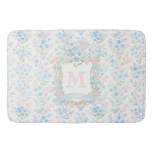 Tapis de bain à monogramme floral personnalisé