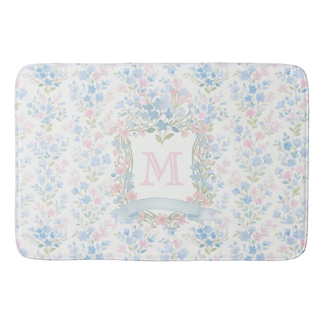 Tapis de bain à monogramme floral personnalisé (Devant)