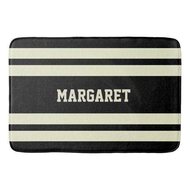 Tapis de bain à monogramme noir et blanc moderne e (Devant)