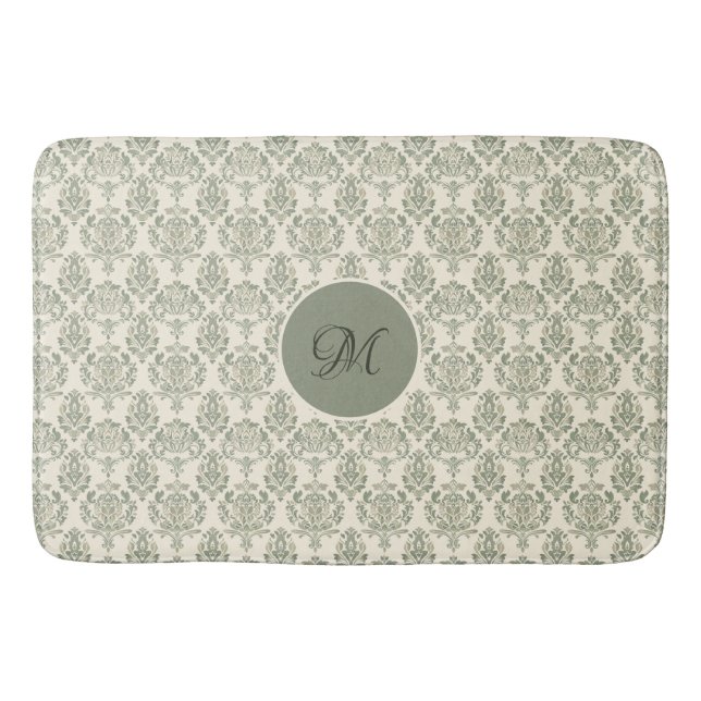 Tapis de bain à motif damassé vert (Devant)