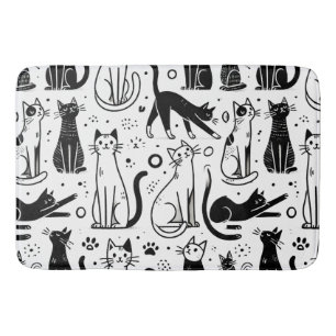 Tapis de bain à motif de chat noir et blanc drôle