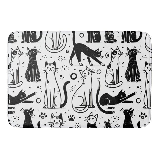 Tapis de bain à motif de chat noir et blanc drôle (Devant)