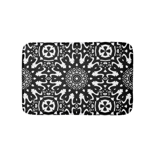 Tapis de bain à motif mandala funky noir et blanc (Devant)