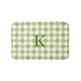 Tapis de bain à motifs de losanges vert, gris, et