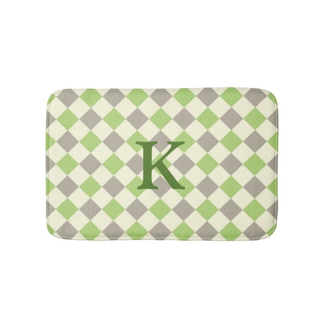 Tapis de bain à motifs de losanges vert, gris, et (Devant)