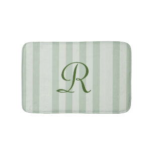 Tapis de bain à peluche monogramme à rayures verte