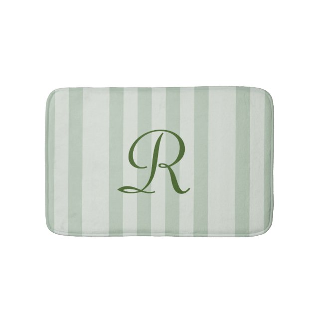 Tapis de bain à peluche monogramme à rayures verte (Devant)
