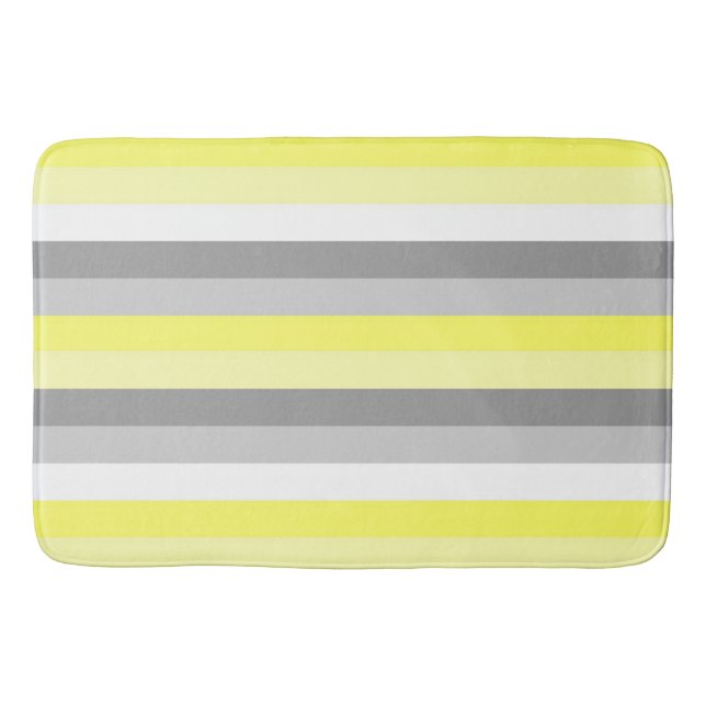 Tapis de bain à rayures jaunes, blanches et grises (Devant)