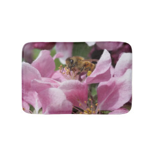 Tapis De Bain Abeille de miel sur la fleur de crabe rose