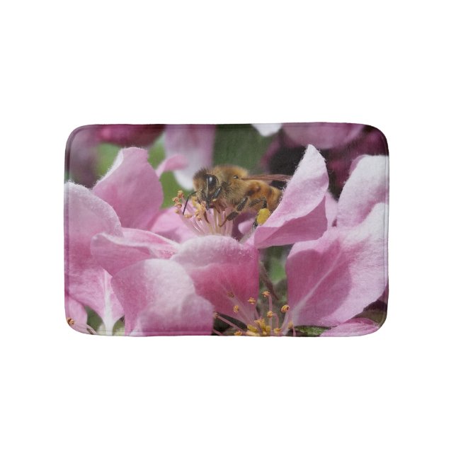 Tapis De Bain Abeille de miel sur la fleur de crabe rose (Devant)