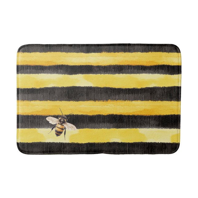 Tapis De Bain Abeille jaune or rayures noires (Devant)