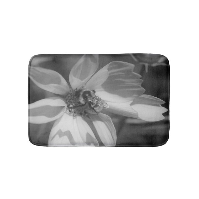 Tapis De Bain Abeille Sur Fleur Cosmos En Noir Et Blanc (Devant)