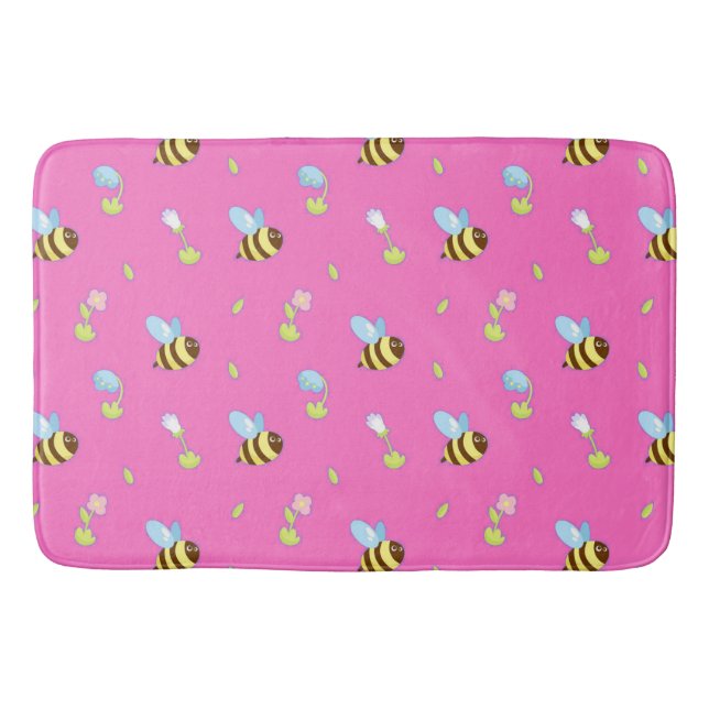 Tapis De Bain Abeilles et fleurs colorées (Devant)