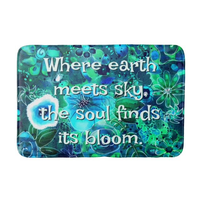 Tapis De Bain Abstract Floral Teal Blue Green Personalized (Devant)