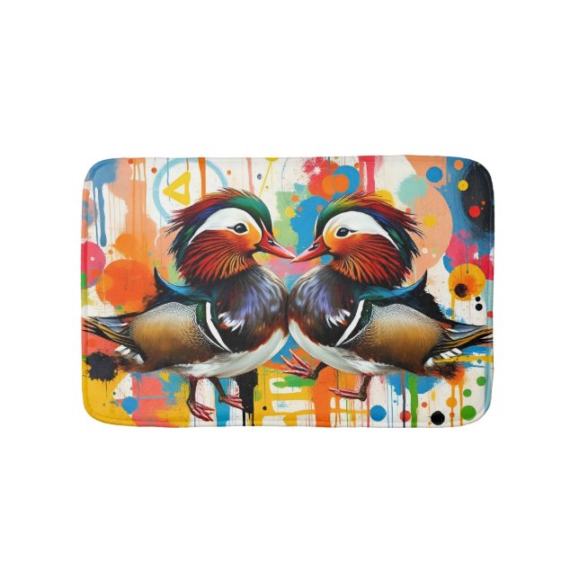 Tapis De Bain Abstract Rainbow Colorful Mandarin Ducks Couple (Devant)
