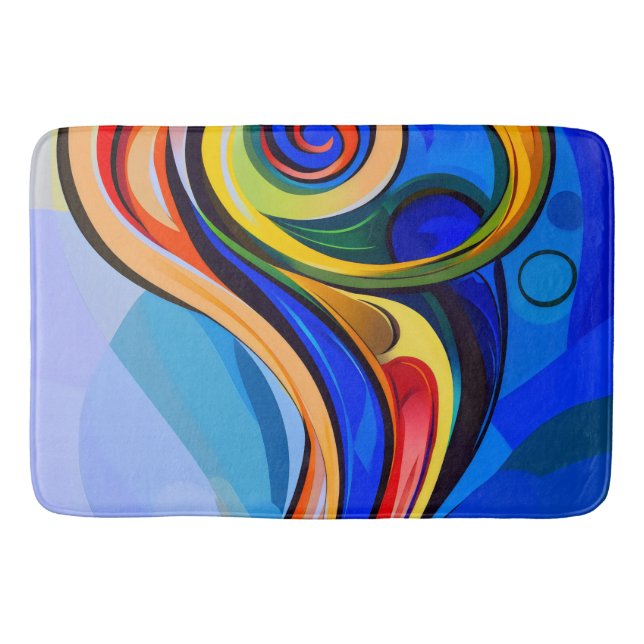 Tapis De Bain Abstrait bleu jaune orange (Devant)