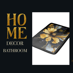 Tapis De Bain abstrait chic noir floral