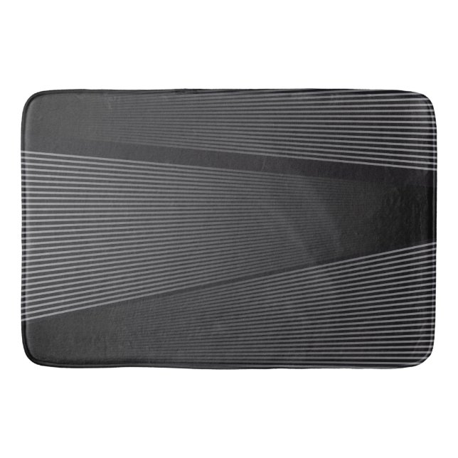 Tapis De Bain Abstrait contemporain noir et argent (Devant)