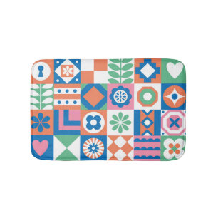 Tapis De Bain Abstrait Floral Scandinavian Folk Motif