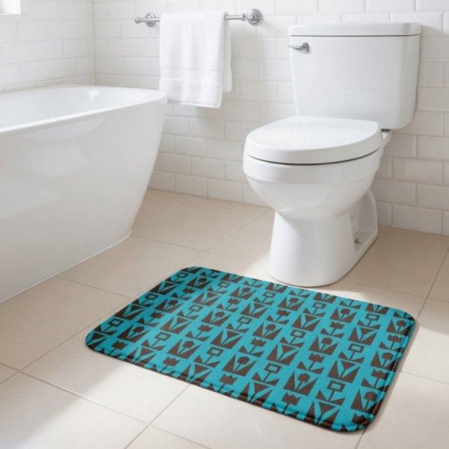 Tapis De Bain Abstrait Géométrique Fleur Bleu (Créateur téléchargé)