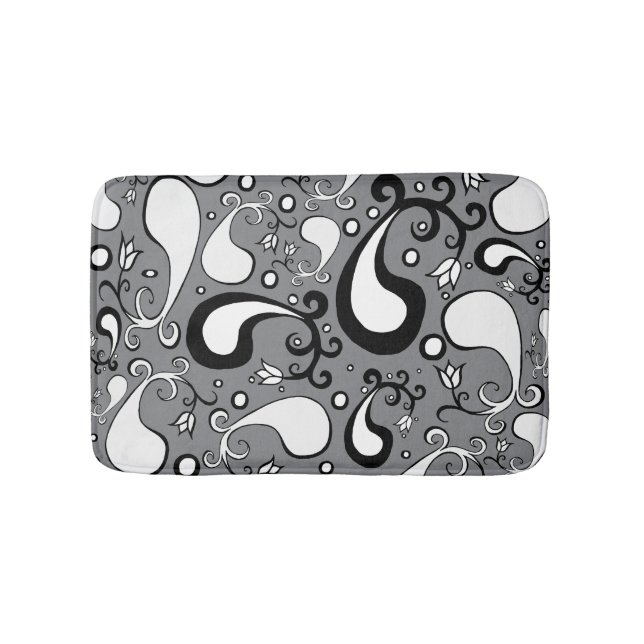Tapis De Bain Abstrait gris et blanc Tulip Paisley motif (Devant)