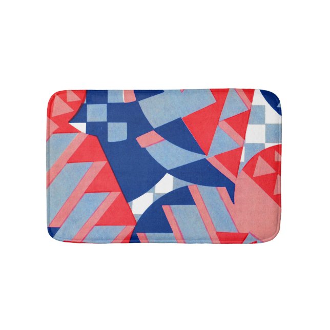 Tapis De Bain abstrait imprimé rouge blanc et bleu (Devant)