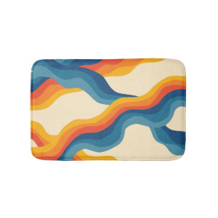 Tapis De Bain Abstrait les années 70 rétro Bleu Bleu Bleu Verre