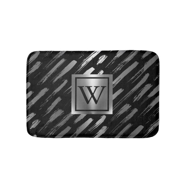 Tapis De Bain Abstrait métallique noir et argent (Devant)