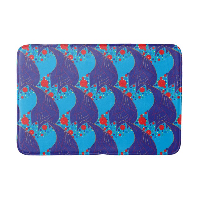 Tapis De Bain Abstrait moderne BLUE et rouge Rainbow gouttes mot (Devant)
