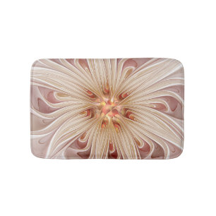 Tapis De Bain Abstrait Moderne Peach Pastel Flower Fractal Art