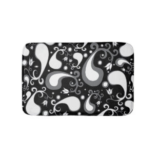 Tapis De Bain Abstrait noir et blanc Tulip Paisley Floral