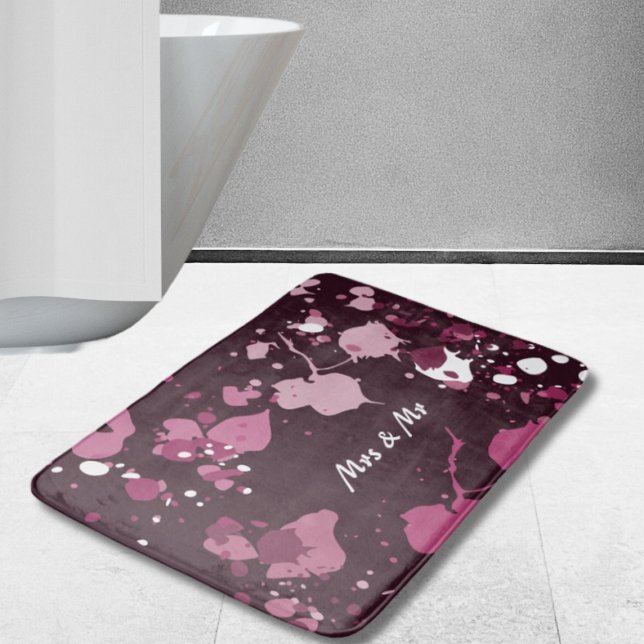 Tapis De Bain Abstrait Pink Paint Splter Drops (Abstract Purple Pink Paint Splatter Splash Drops Bath Mat)
